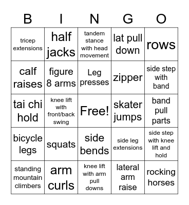 Fitness Bingo Card