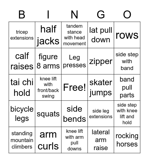 Fitness Bingo Card