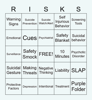 Suicide Prevention Bingo Card