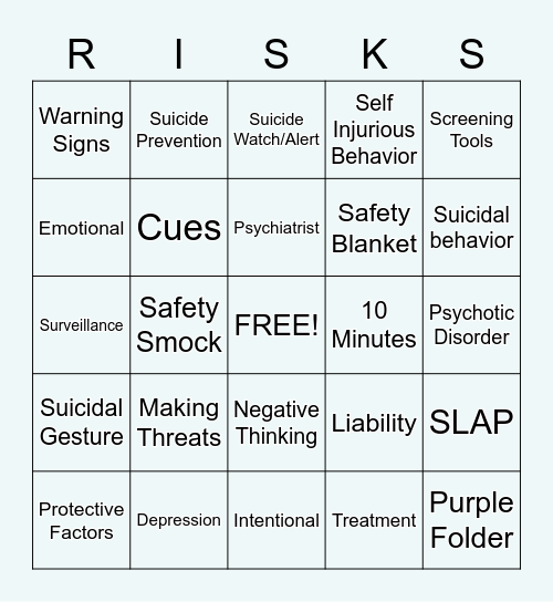 Suicide Prevention Bingo Card