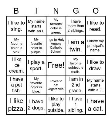 Get to know you bingo! Bingo Card