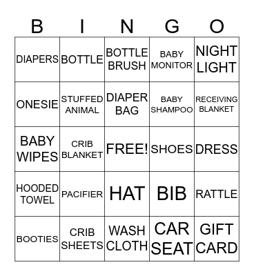 BABY GRACE BINGO Card