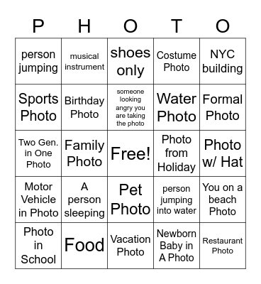 Photo Bingo Card