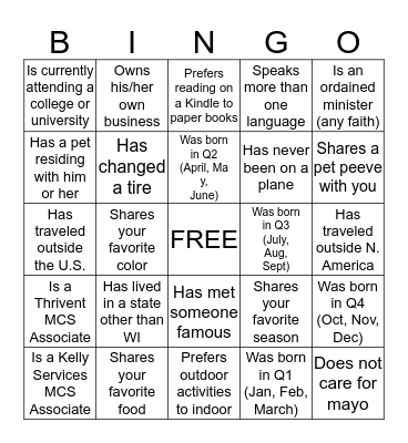 Getting to Know You BINGO Card