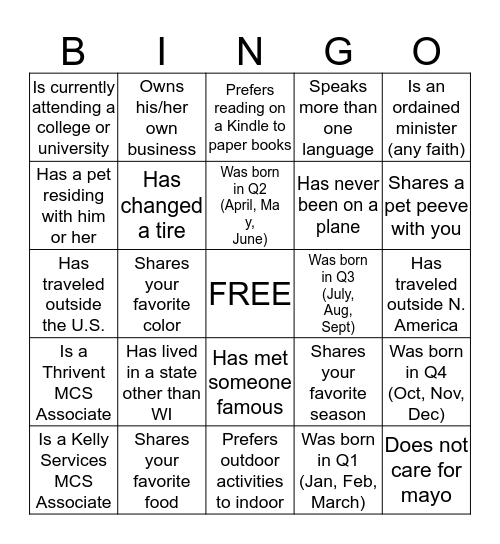 Getting to Know You BINGO Card