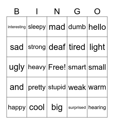 Vocabulary Review Bingo Card