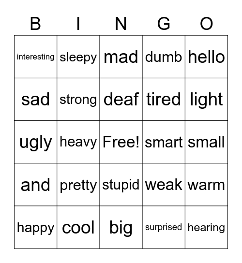 Vocabulary Review Bingo Card