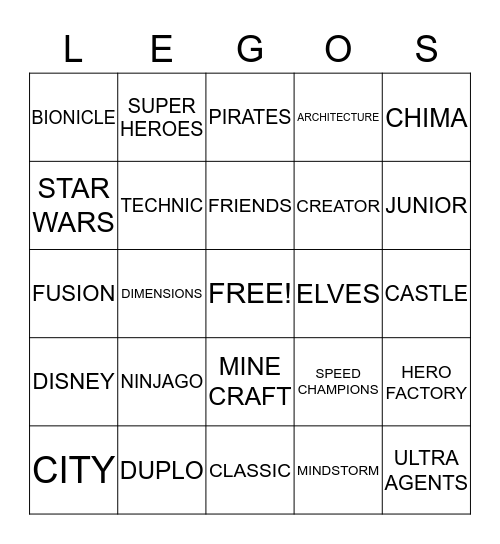 Lego Bingo Card