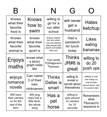 Methods Bingo Card