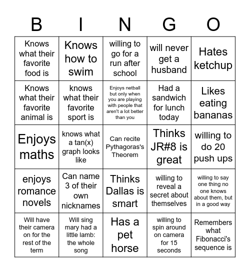 Methods Bingo Card