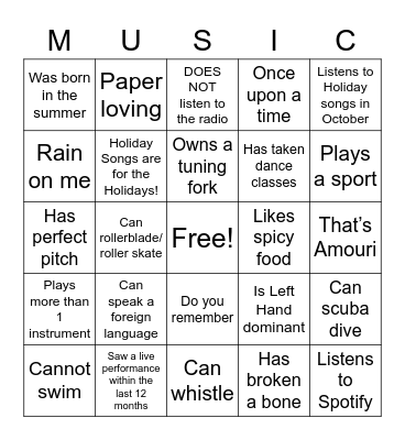 Find someone who...🎶 Bingo Card