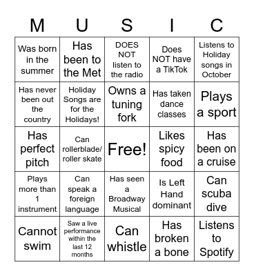 Find someone who...🎶 Bingo Card