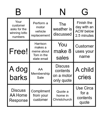 Sales Bingo Card