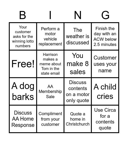 Sales Bingo Card