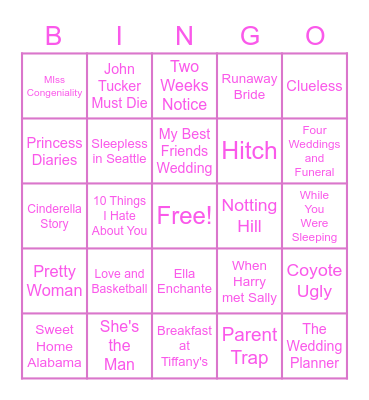 Rom-Com Bingo Card