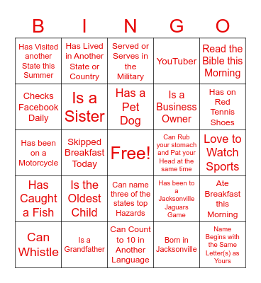 Houston Family Reunion Bingo Card