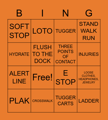 Safety BINGO Card