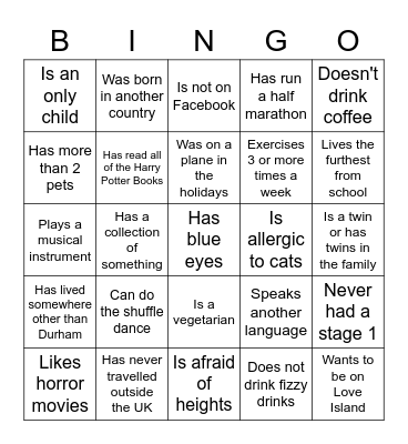 Get To Know You Bingo Card