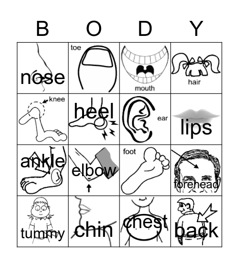 My Body Parts Bingo Card