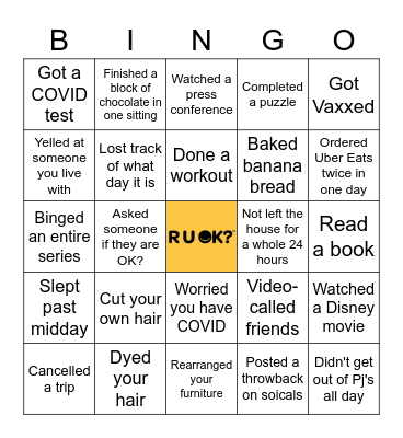 R U OK DAY X Bingo Bonanza Bingo Card