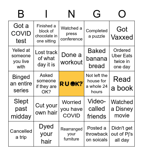 R U OK DAY X Bingo Bonanza Bingo Card