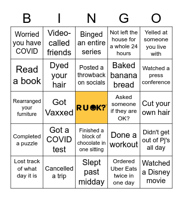 R U OK DAY X Bingo Bonanza Bingo Card
