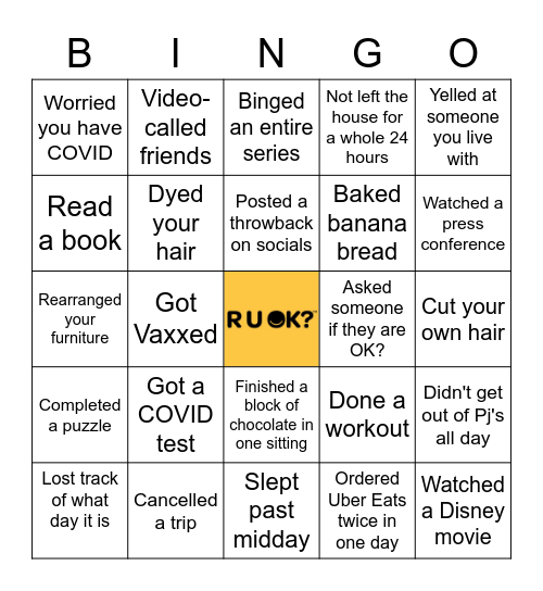 R U OK DAY X Bingo Bonanza Bingo Card