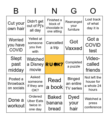 R U OK DAY X Bingo Bonanza Bingo Card