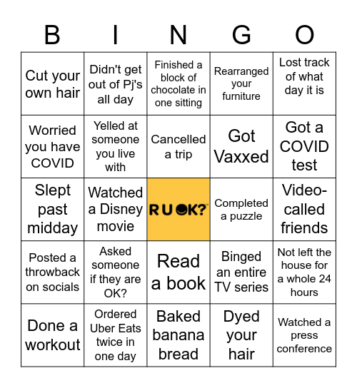 R U OK DAY X Bingo Bonanza Bingo Card