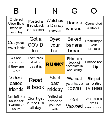 R U OK DAY X Bingo Bonanza Bingo Card