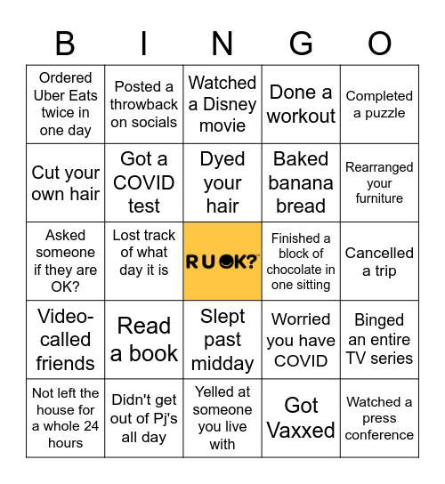 R U OK DAY X Bingo Bonanza Bingo Card