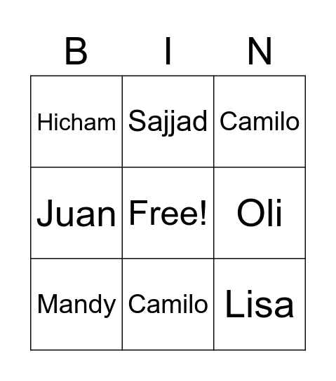 "Is X Here ?" Bingo Card