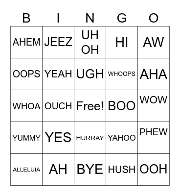 INTERJECTIONS Bingo Card