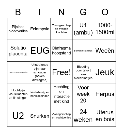 'Zwangerschap en verloskunde Bingo Card