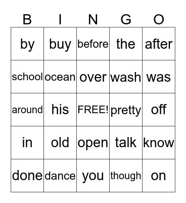 SIGHT WORD BINGO! Bingo Card