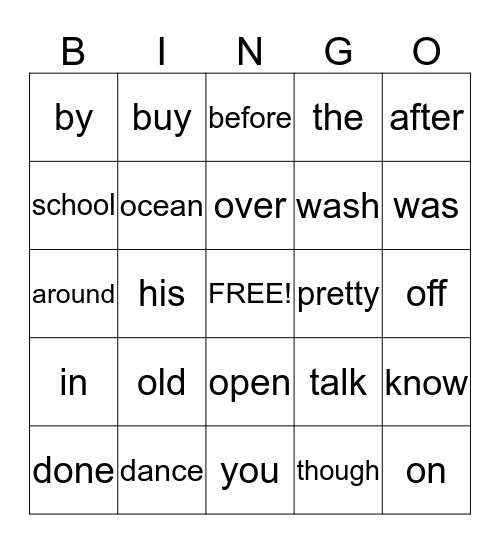 SIGHT WORD BINGO! Bingo Card