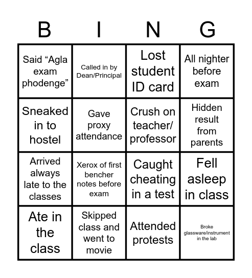 College Alumni Bingo Card