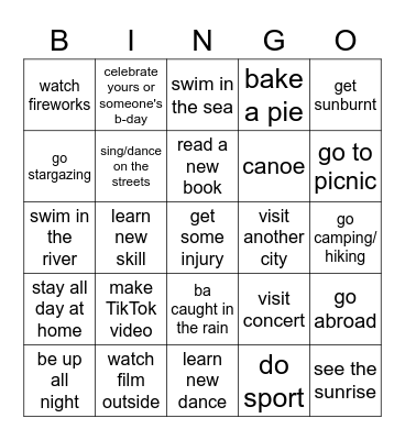 SUMMER Bingo Card