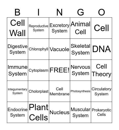 Human Body and Cells Bingo Card