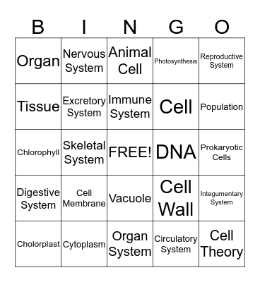 Human Body and Cells Bingo Card