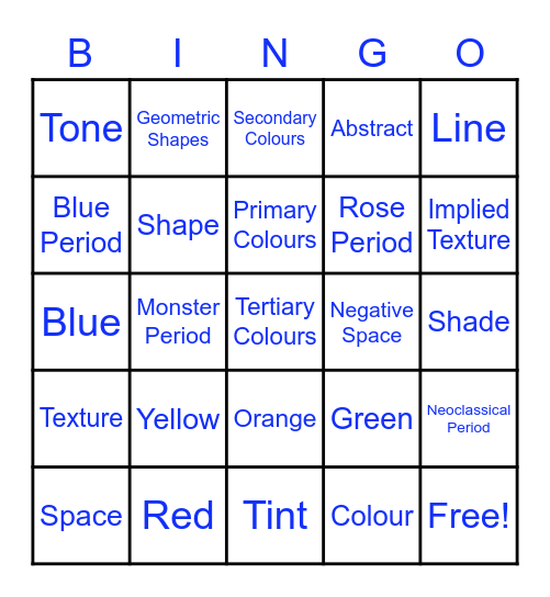 Art Terms Bingo Card