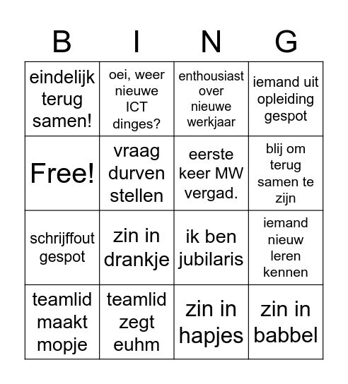 MW vergadering BINGO Card