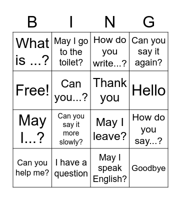 Classroom Language BINGO Card