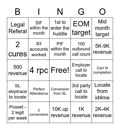 Untitled Bingo Card
