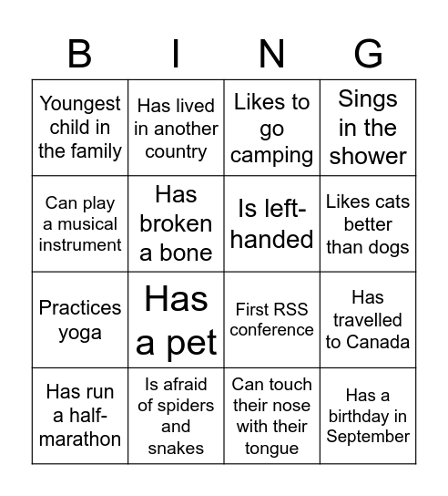 YSS Lunchtime social! Bingo Card