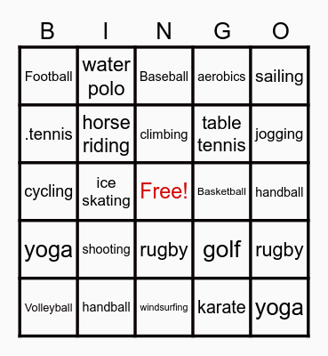 Sports Bingo Card