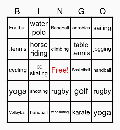 Sports Bingo Card