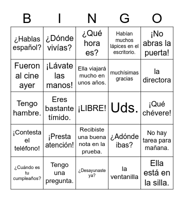 Español 2CP Bingo Card