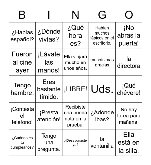 Español 2CP Bingo Card