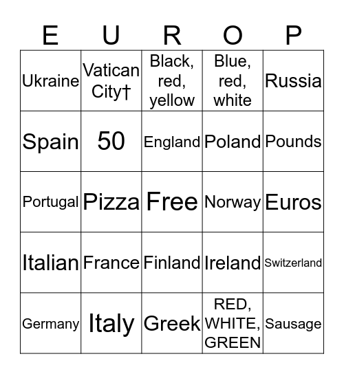 Europe Bingo! Bingo Card